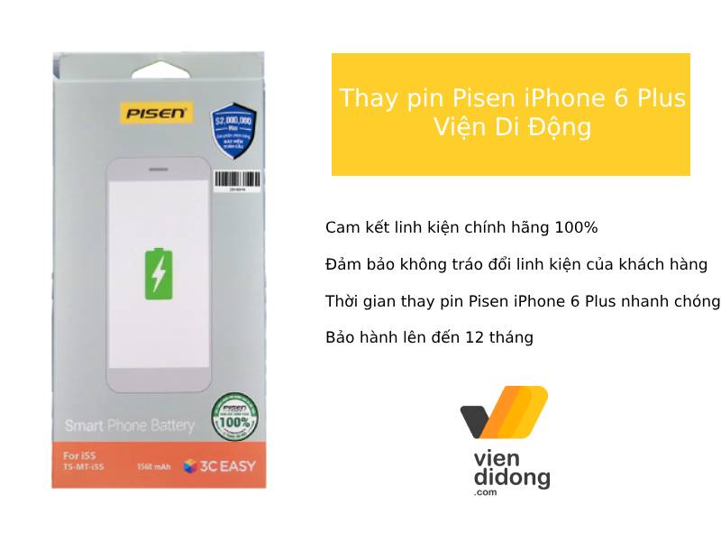 Thay pin Pisen iPhone 6 Plus tại Viện Di Động