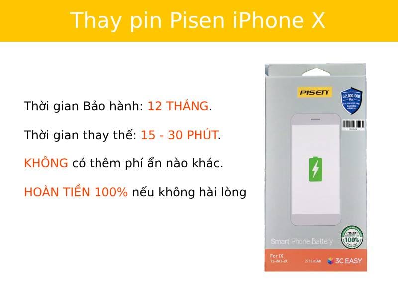 Thay pin Pisen iPhone X tại Viện Di Động