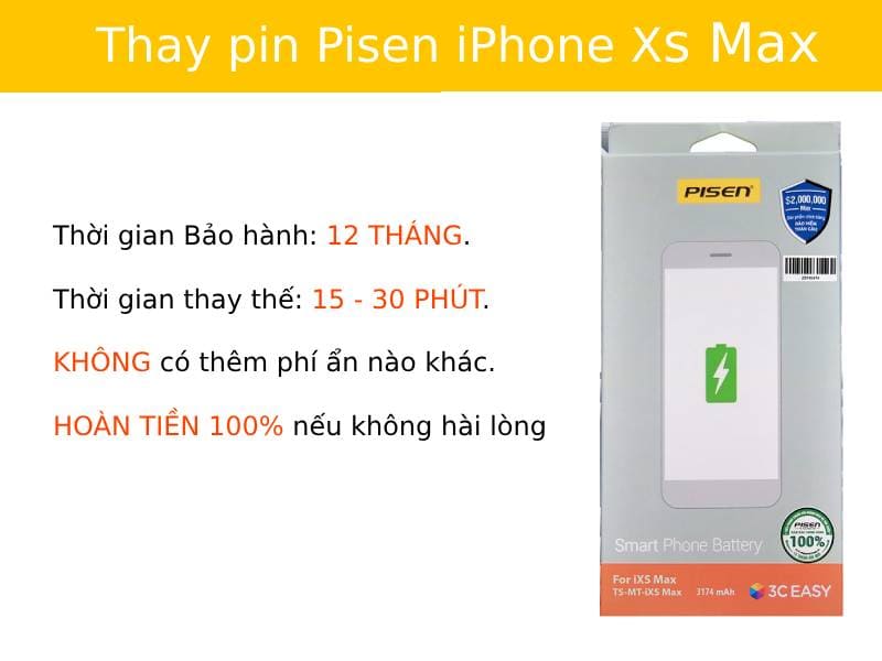 Thay pin Pisen iPhone Xs Max tại Viện Di Động