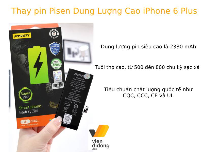 Thay pin Pisen Dung Lượng Cao iPhone 6 Plus tại Viện Di Động