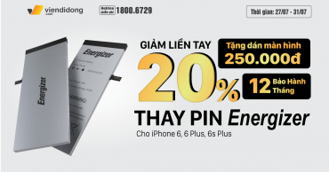Đến Viện Di Động, giảm ngay 20% khi thay pin Energizer tặng kèm miếng dán màn hình 250k 1200 677 banner thay pin