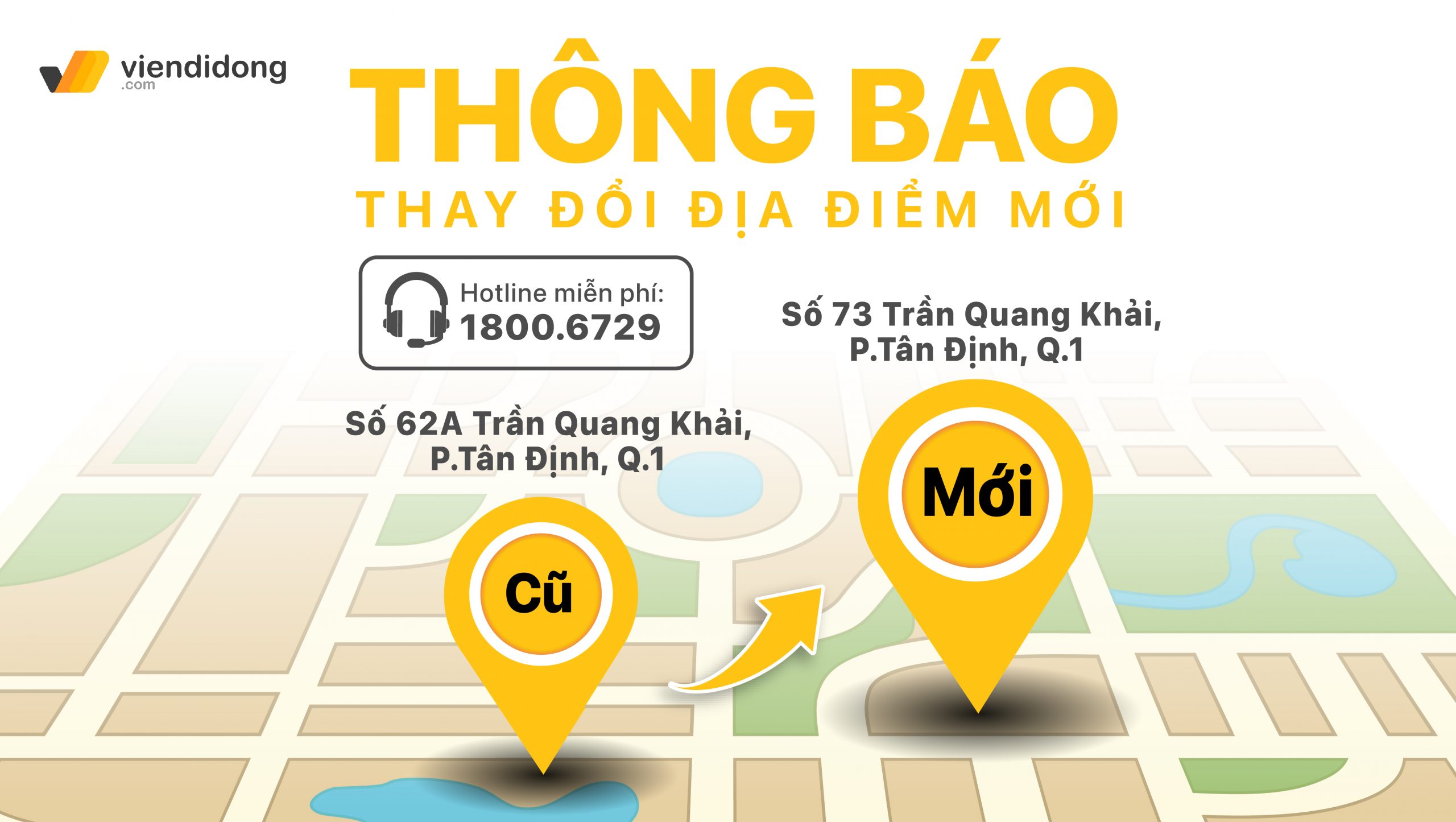 Viện Di Động chuyển đổi sang địa chỉ mới là 73 Trần Quang Khải, Phường Tân Định, Quận 1, TP.HCM