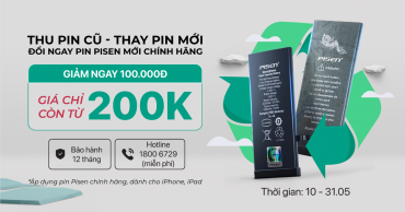 Thu pin cũ - pin chai thay ngay pin Pisen mới chính hãng GIẢM LIỀN TAY 100k tiền mặt 1200x677 4