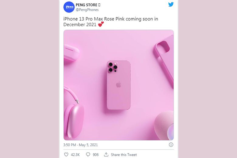 Bài đăng về chiếc iPhone 13 màu hồng trên Twitter