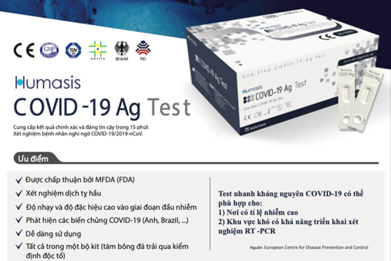 Kit test nhanh Covid-19 Humasis - Bộ Dụng cụ xét nghiệm nhanh (combo 3 bộ)