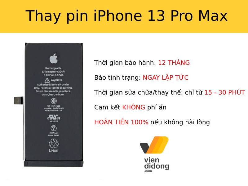 Thay pin iPhone 13 Pro Max tại Viện Di Động