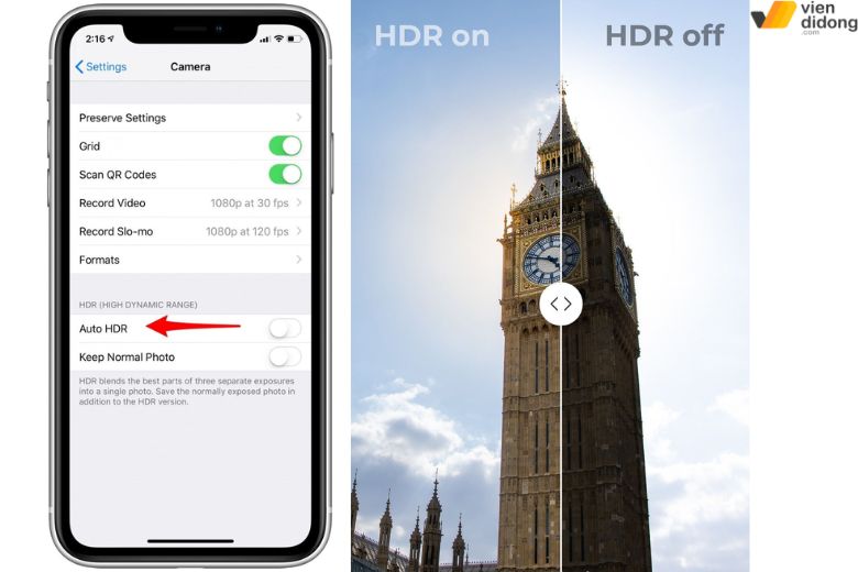 Bật HDR Camera iPhone giúp chụp ảnh bằng camera trên iPhone đẹp trong mọi điều kiện ánh sáng