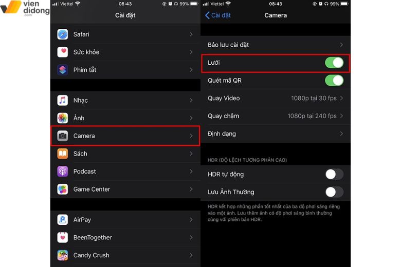 Bật lưới và căn chỉnh bố cục để chụp ảnh bằng camera trên iPhone đẹp