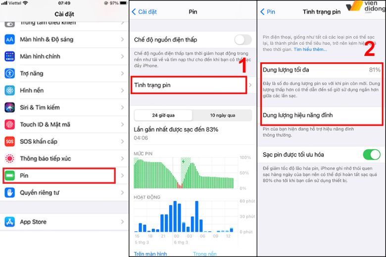 Người dùng có thể kiểm tra độ chai pin iPhone 13 trong cài đặt