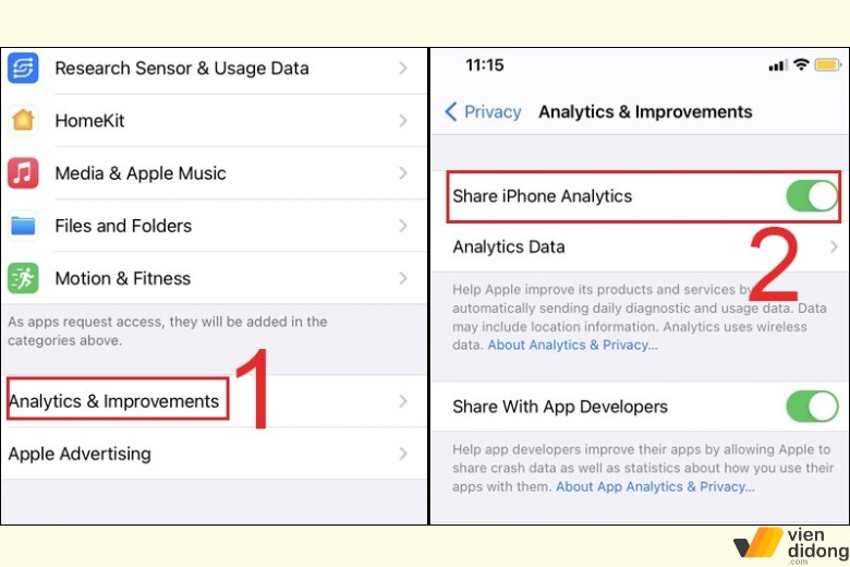 Tính năng Analytics trên iPhone 13 Mini giúp xem dung lượng còn lại