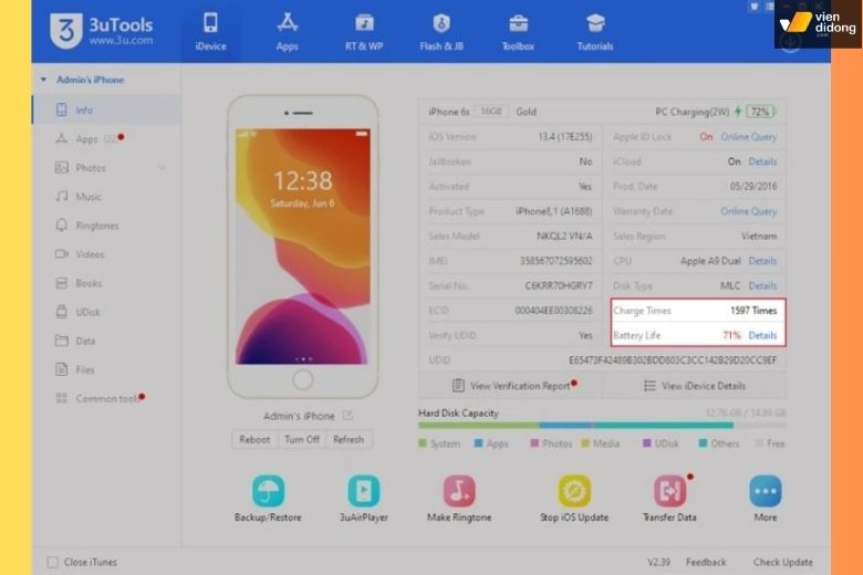 Cách kiểm tra độ chai pin iPhone siêu chính xác, đơn giản và nhanh chóng 8 Cách kiểm tra độ chai pin của iPhone bằng phần mềm 3uTools