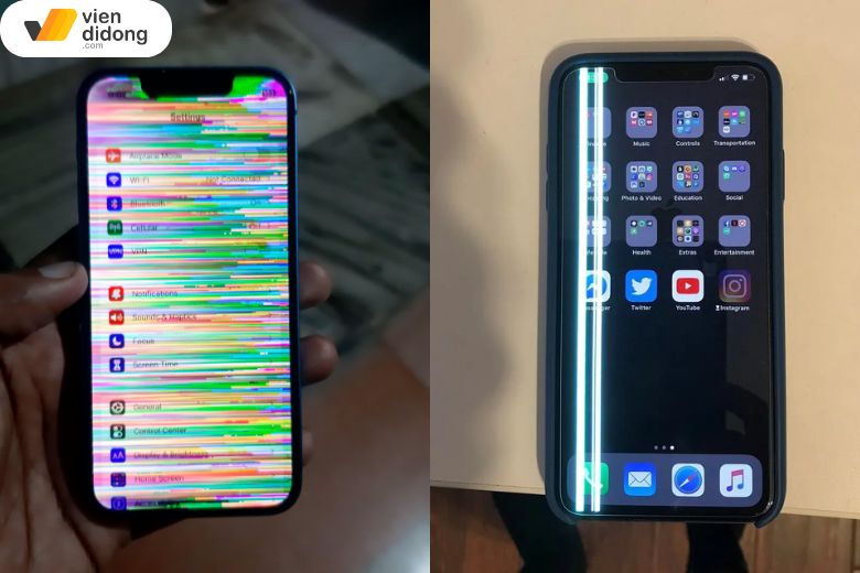 iPhone 13 mini hiển thị lỗi hoặc sọc màn là dấu hiệu hư màn hình