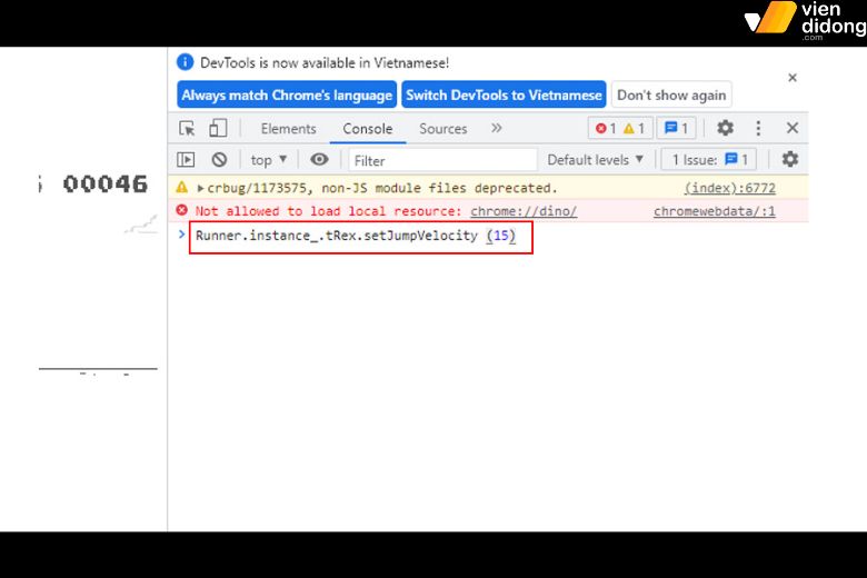3 cách hack trò chơi khủng long Chrome một cách đơn giản 3 Nhập đoạn code này sẽ giúp khủng long của bạn có thể nhảy cao hơn