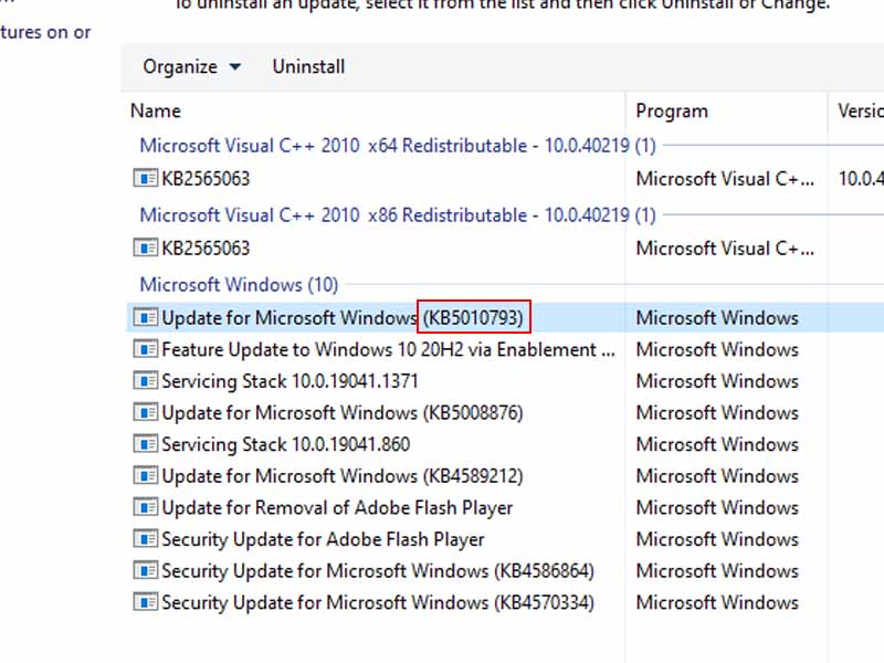 gỡ bản cập nhật Windows 10 kb