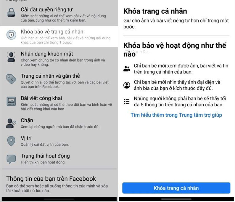 Khóa bảo vệ trang cá nhân Facebook