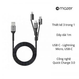 Dây cáp sạc Mazer Power Link II 3 in 1 USB Fast Charging 1m