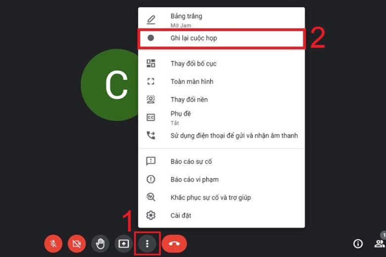 Hướng dẫn ghi lại, record cuộc họp Google Meet đơn giản, dễ thực hiện 5 Mở menu tùy chọn để tìm tính năng ghi lại cuộc họp
