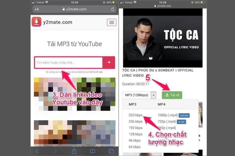 Tải video từ Youtube về iPhone bằng y2mate.com
