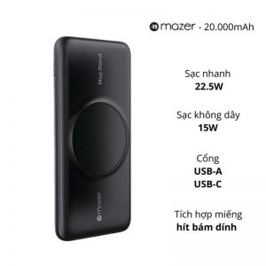 Pin sạc dự phòng không dây Mazer Infinite.Boost Mag.Stand Qi Wireless 15W 20000mAh