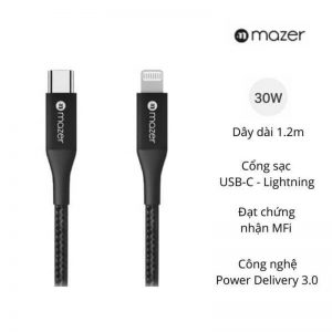 Dây cáp sạc Mazer ALU.DURA.TEK USB-C to Lightning 30W PD Fast Charging 1.2m
