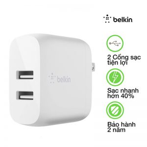 Củ sạc nhanh 24W 2 cổng USB-A 12W Belkin