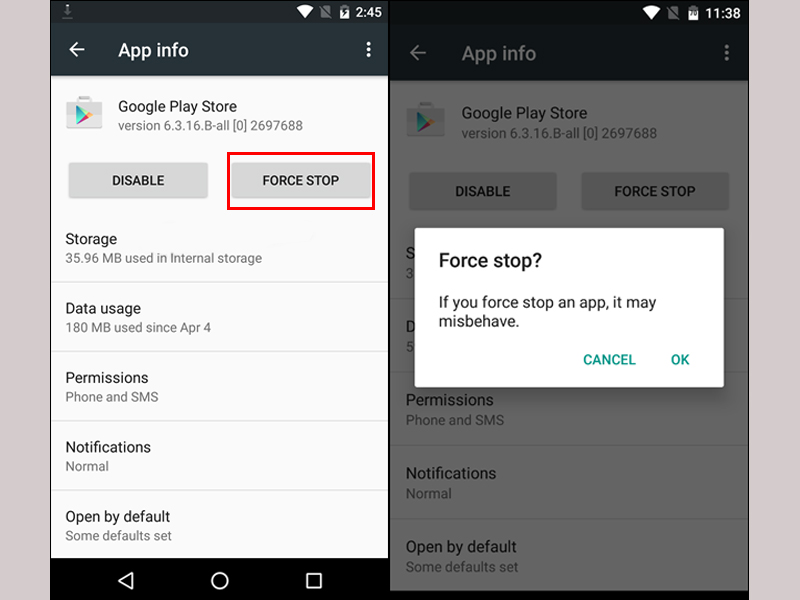 Google Play không tải được ứng dụng stop