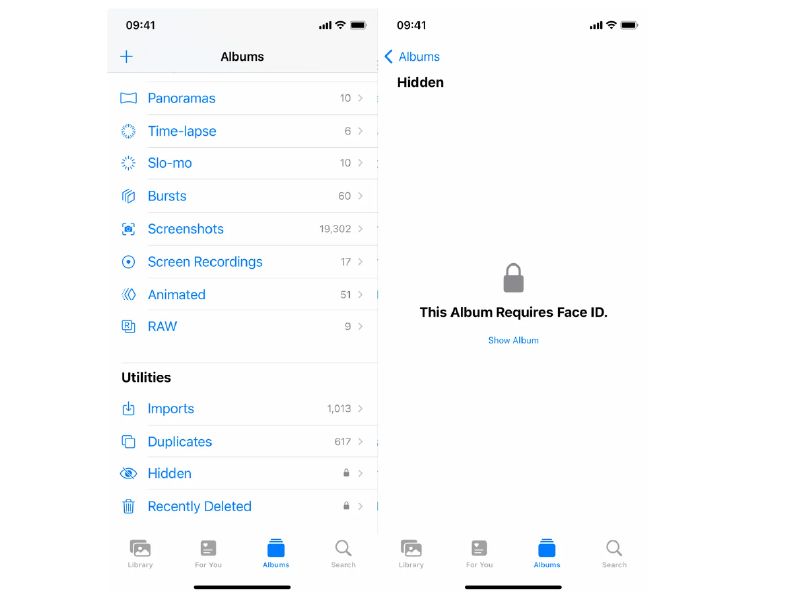 iOS 16 khóa Album ảnh đã ẩn bằng Face ID