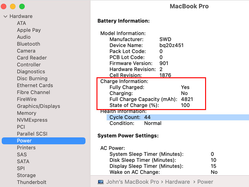 kiểm tra số lần sạc MacBook charge