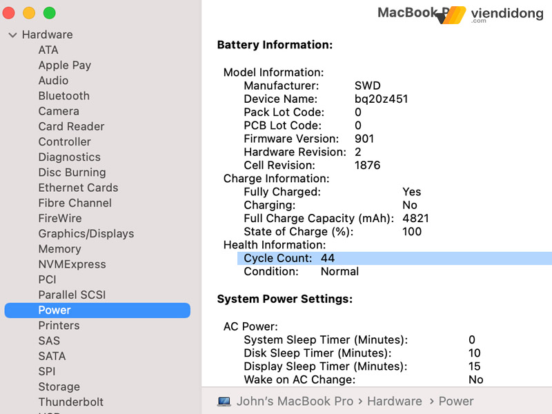 Kiểm tra pin MacBook power