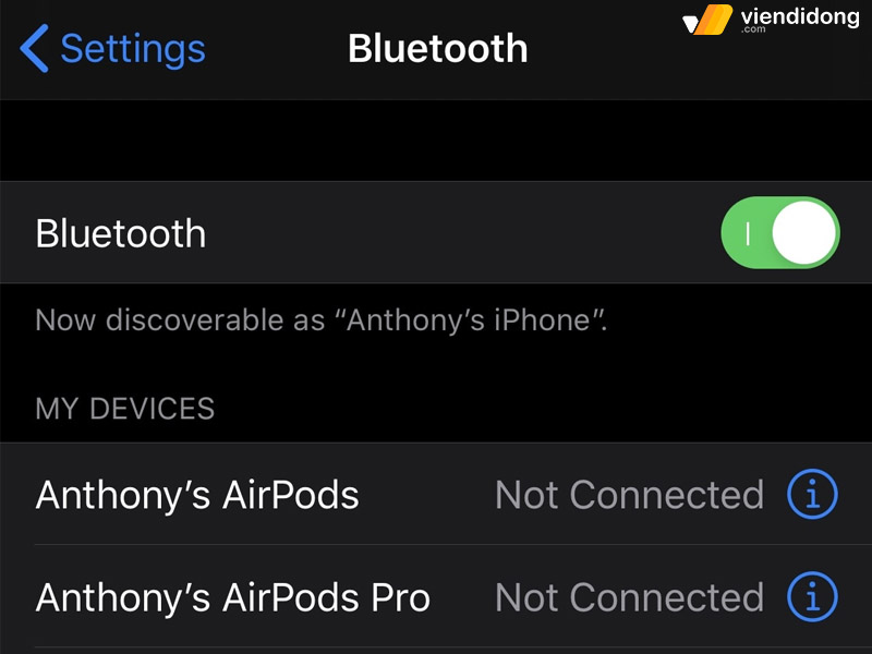 Đổi tên Bluetooth iPhone danh sách