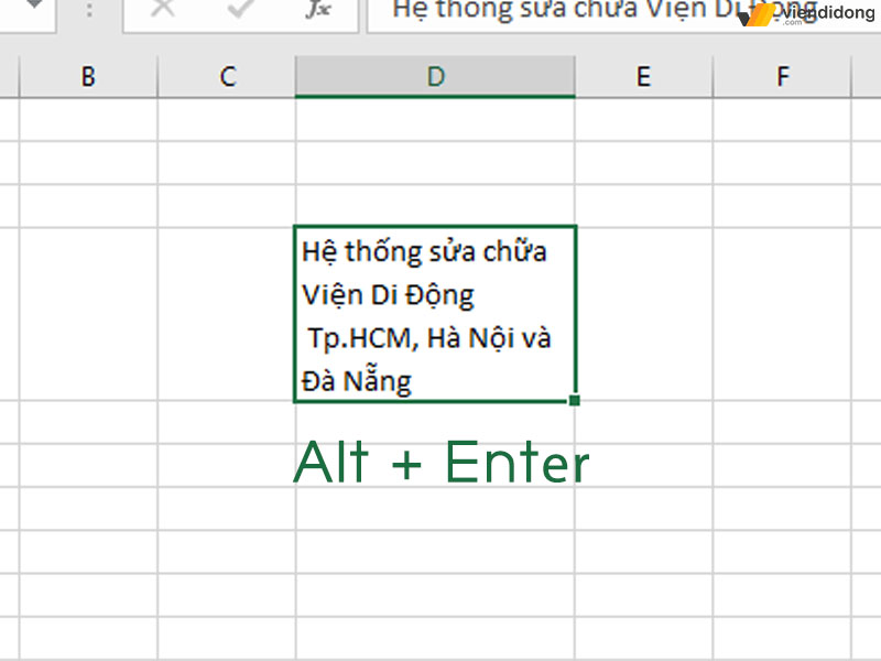 Cách xuống dòng trong Excel alt 2