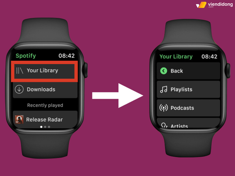 nghe nhạc Spotify trên Apple Watch thư viện