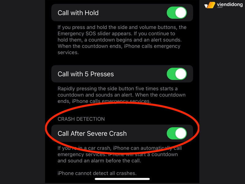 tắt Crash Detection iphone