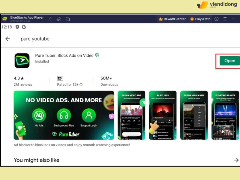 cài ứng dụng Pure Tuber để xem các video trên nền tảng Youtube mà không bị quảng cáo