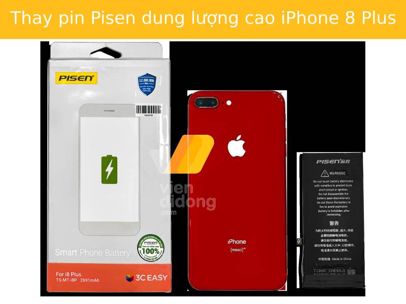 Thay pin Pisen dung lượng cao iPhone 8 Plus tại Viện Di Động