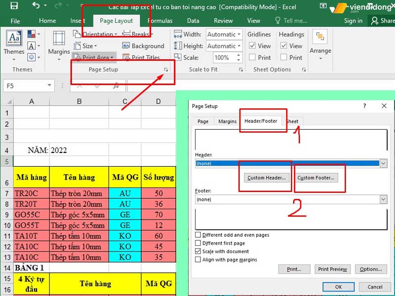 Đánh số trang trong Excel bản 2013 1