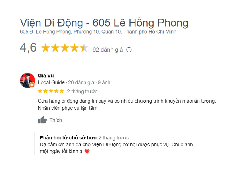 Review Viện Di Động chi nhánh Lê Hồng Phong