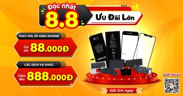 SIÊU ƯU ĐÃI DUY NHẤT 08.08: Thay pin – Ép kính iPhone chỉ từ 88.000đ, giảm đến 888.000đ cho các dịch vụ sửa chữa/thay thế khác