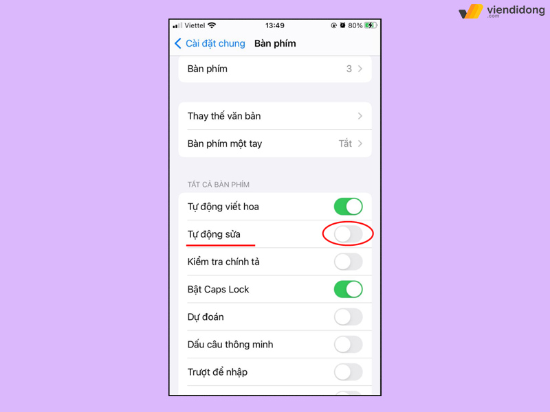 cách chỉnh bàn phím iPhone tự động