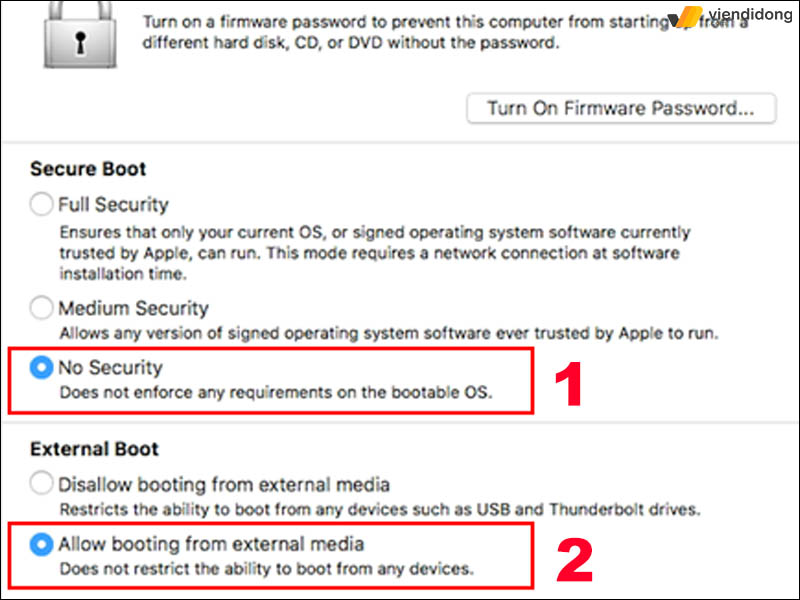 khôi phục cài đặt gốc MacBook security boot 2