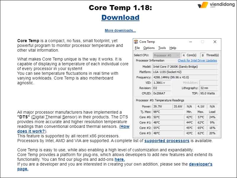 kiểm tra nhiệt độ CPU core temp