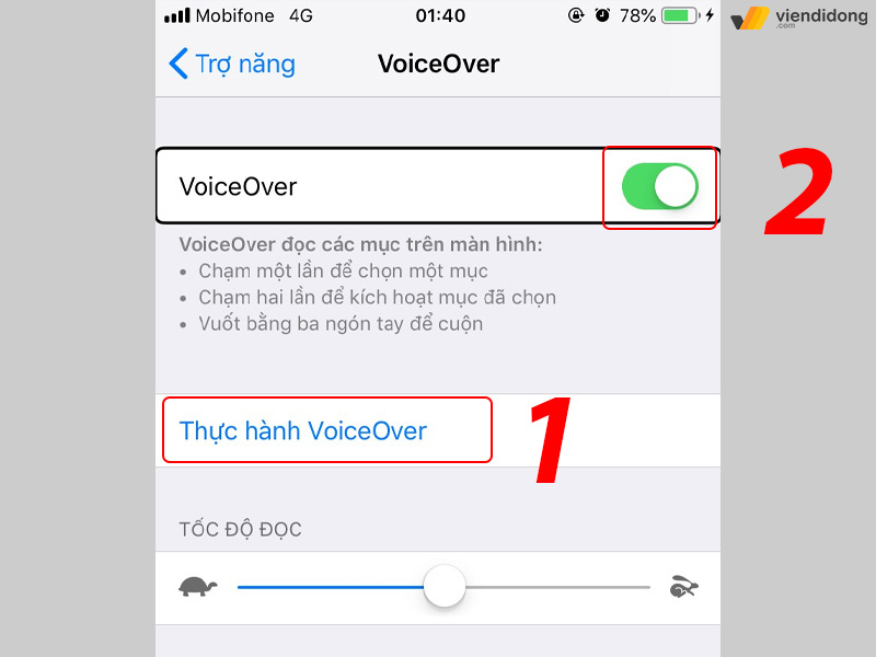 cách tắt VoiceOver trên iPhone khi tắt màn hình sử dụng 3