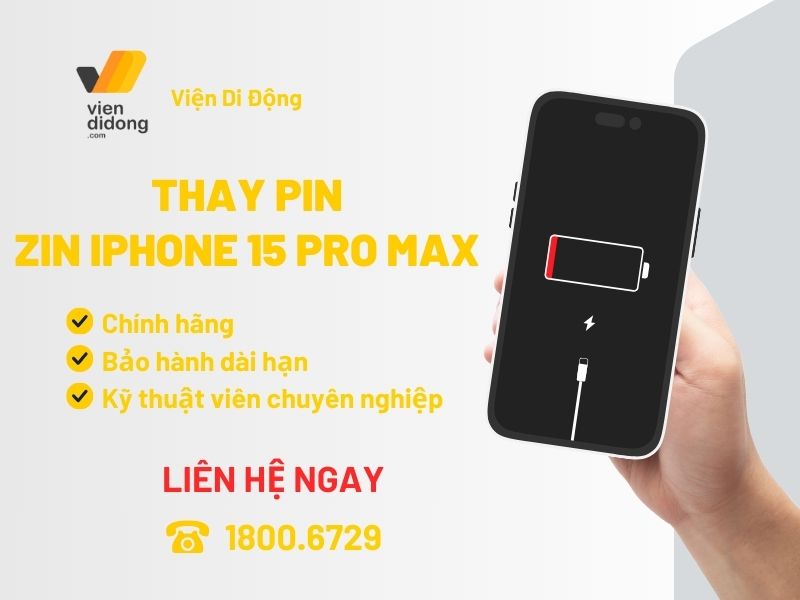 Thay pin zin iPhone 15 pro max tại Viện Di Động