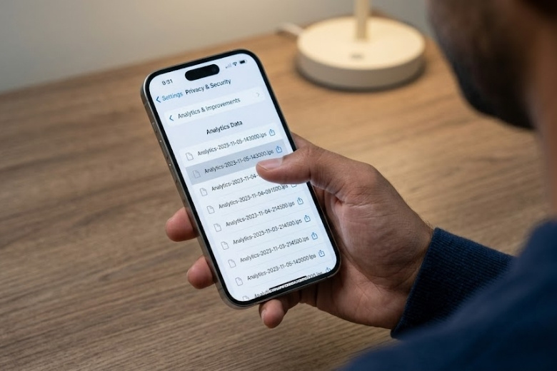Ttruy cập và tìm kiếm file Analytics.ips trong cài đặt quyền riêng tư của iPhone