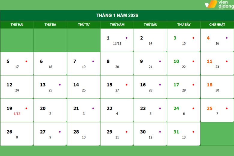 Lịch nghỉ tết Dương lịch 2026