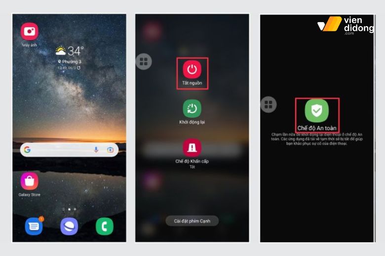 Safe Mode giúp kiểm tra Samsung bị sọc màn hình do ứng dụng xung đột