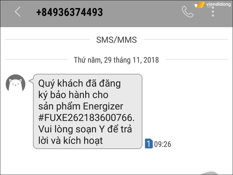 tra cứu bảo hành pin Energizer sms