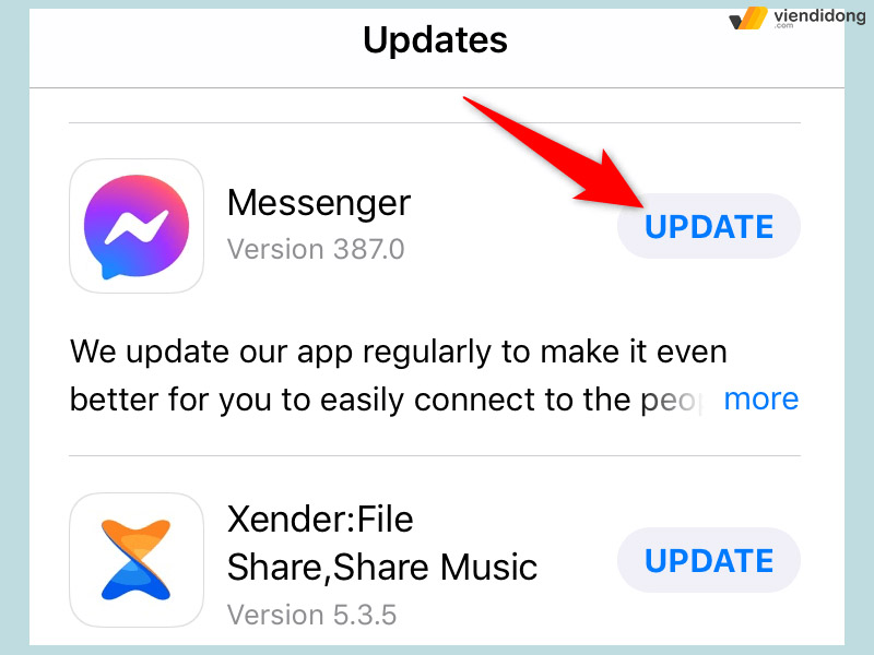 Messenger không gửi được tin nhắn cập nhật