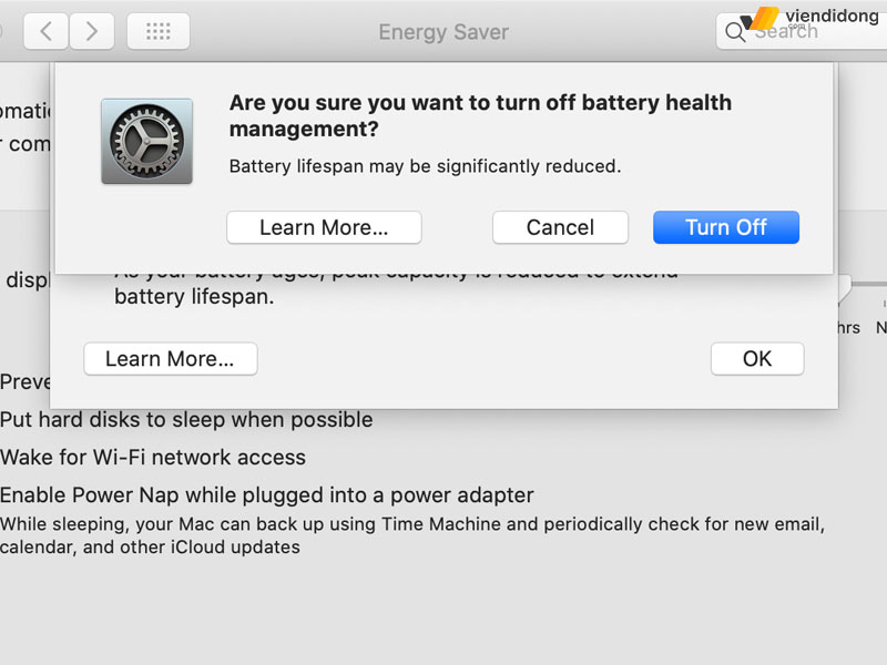 quản lý pin MacBook turn off