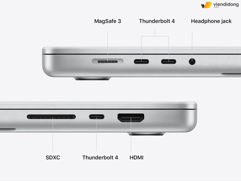 so sánh MacBook Air M1 và MacBook Pro M1 cổng